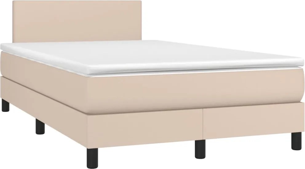 vidaXL Pat box spring cu saltea, cappuccino, 120x190cm piele ecologică