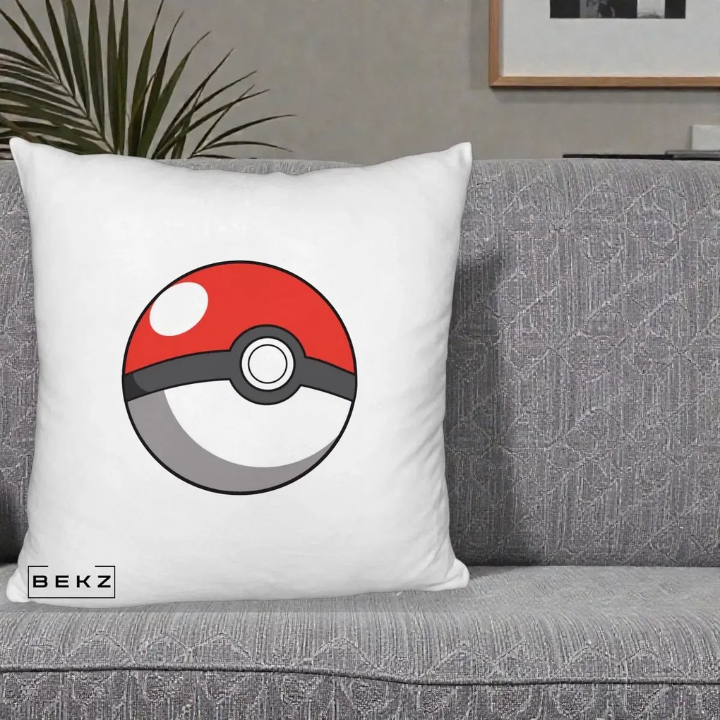 Perna Personalizata Pokeball Rosie, 40x40 cm, Alb Pufos, Husa Detasabila, Perna Inclusa, BEKZ®