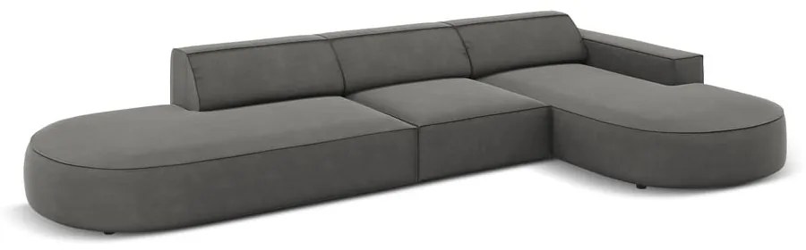 Colțar gri cu tapițerie din catifea (cu șezlong pe partea dreaptă) Jodie - Micadoni Home