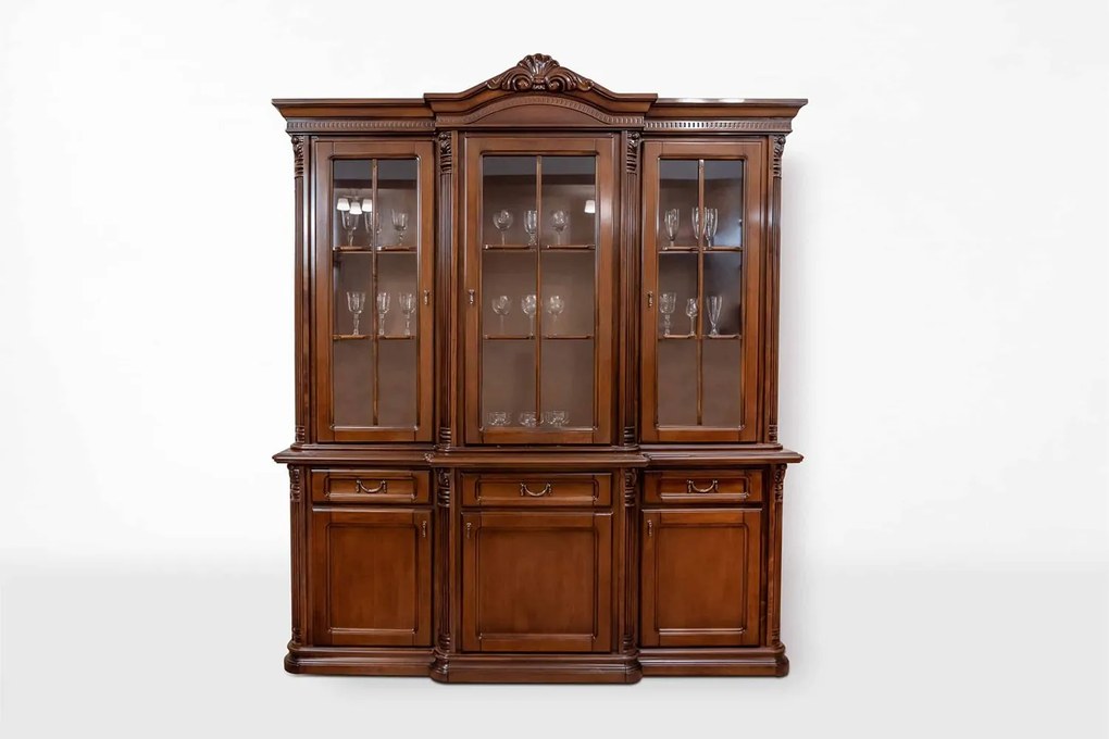 Bufet lemn masiv Briston cu Vitrină 3 Uși Briston, 193,2 × 56,5 × 230 cm