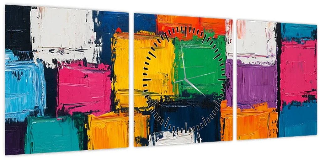 Tablou - Pictură cu pătrate colorate (cu ceas) (90x30 cm)