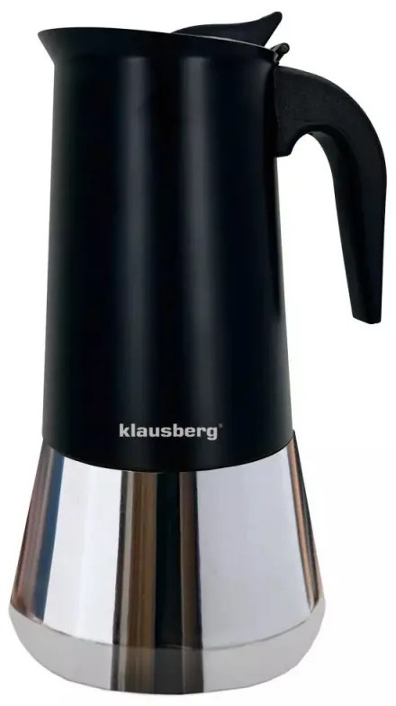 Cafetiera moka Klausberg KB 7847, 12 cesti, 600 ml, Otel inoxidabil, Inductie, Negru/Inox