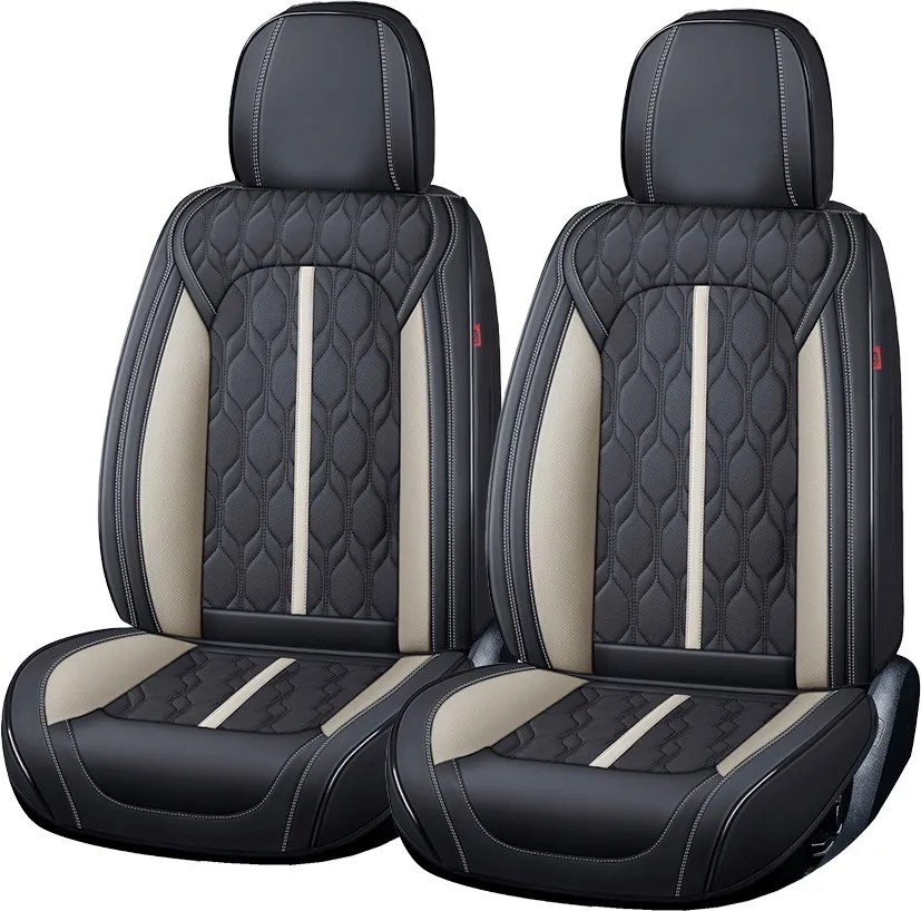 Set huse scaune Premium 5 Locuri Carguard Deluxe Piele Ecologică Perforată - Negru - Alb - protecție interior