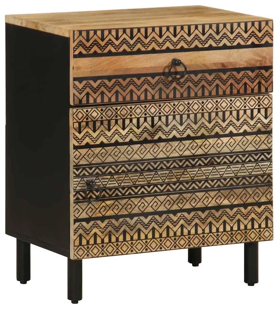 vidaXL Dulap de pat, negru, 50x33x60 cm, lemn masiv de mango brut