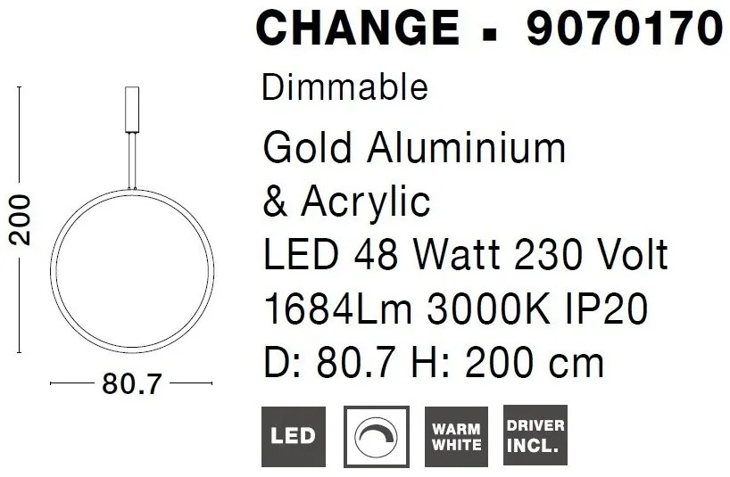 Pendul LED dimabil design modern Change auriu 80,7cm
