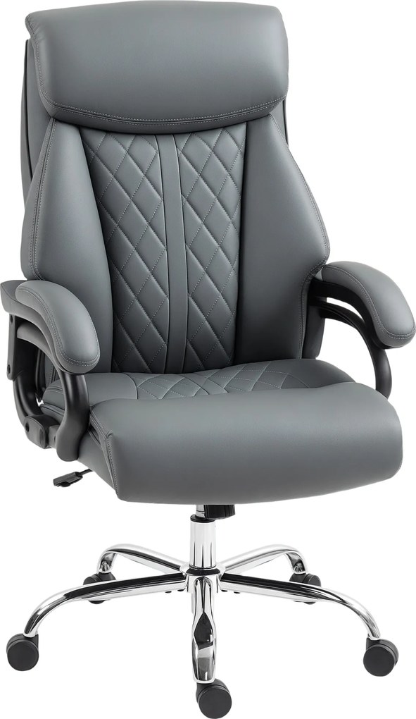 HOMCOM Fotoliu executiv, scaun pentru persoane înalte și robuste suport 150 kg din piele PU cu pernuță cu arcuri, gri antracit | Aosom Romania