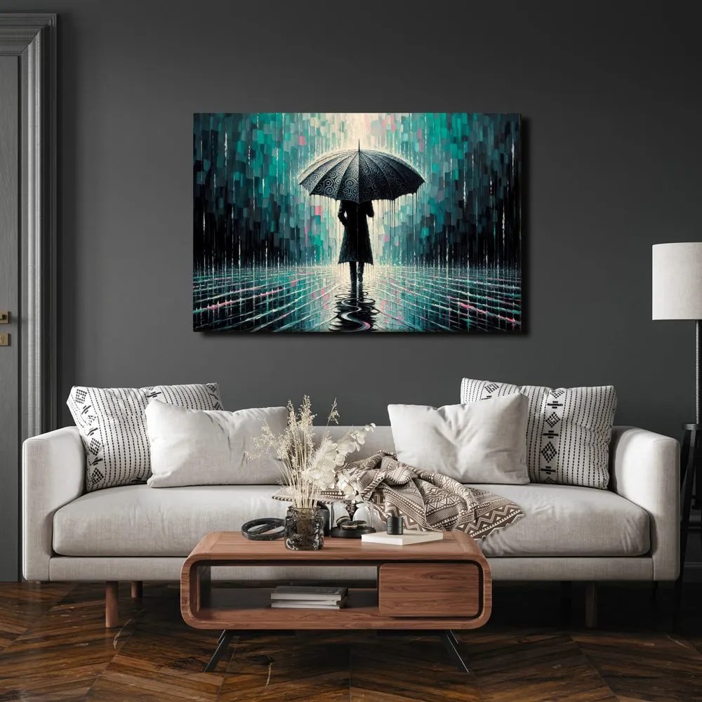 Tablou zi ploioasă cu umbrelă