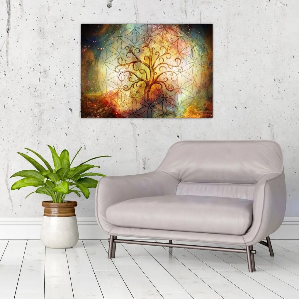 Tablou pe sticlă abstract cu copac (70x50 cm)