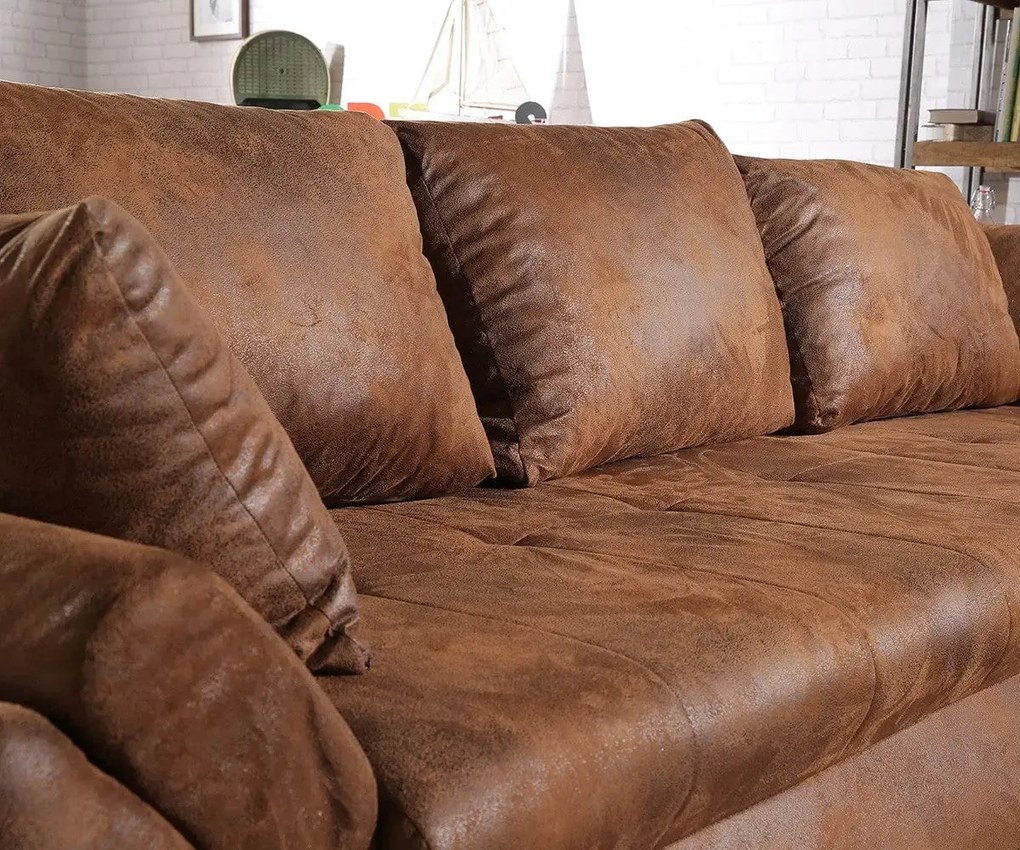 Colțar extensibil dumonde cu ladă de depozitare si sezut confortabil din spuma high-density, Loana Madagaskar Brown 270x185 cm