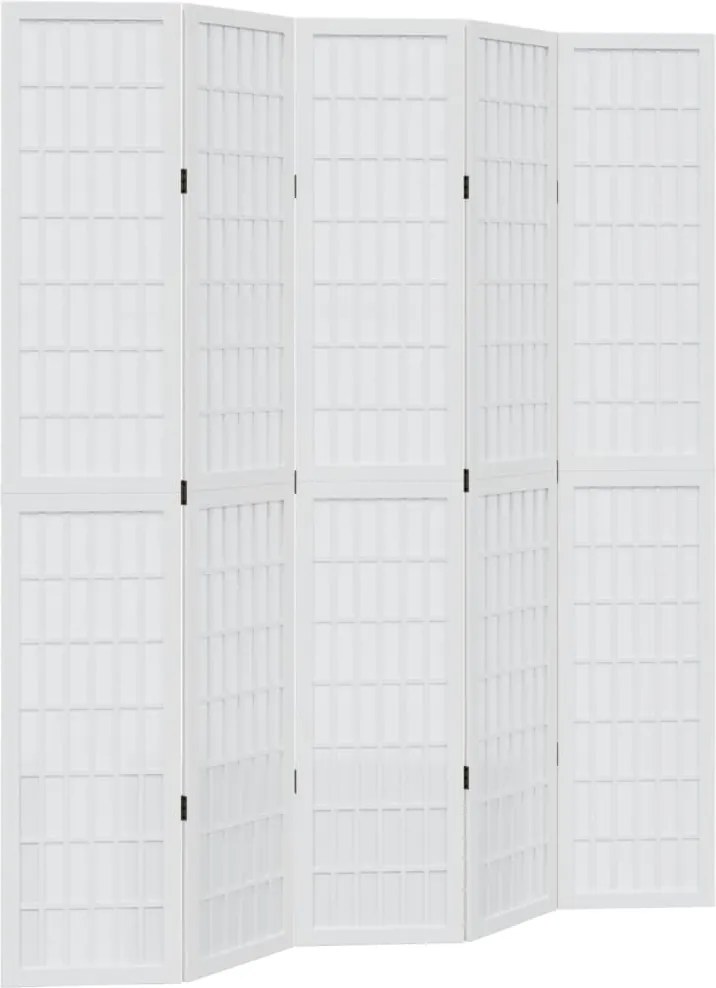 vidaXL Paravan cameră 5 panouri, alb, lemn masiv paulownia