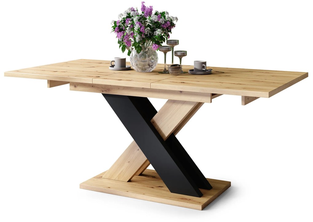 Mazzoni KARO Stejar Artisan/Negru Mat – MASĂ/MĂSUȚĂ DE CAFEA MODERNĂ CU BLAT EXTENSIBIL până la 180 cm