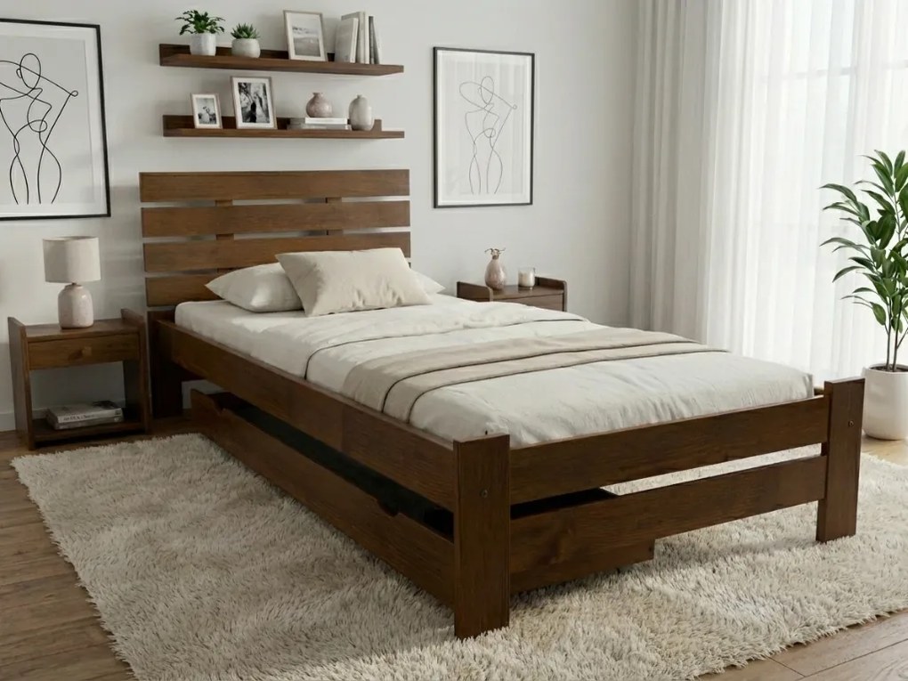 Pat de o persoana inalt Paris, stejar 90x200 cm Saltele: Cu saltele Deluxe 10 cm, Somiera pat: Cu lamele curbate