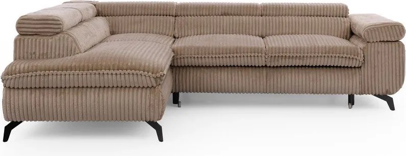 Colțar maro cu tapițerie din catifea reiată (cu colț pe partea stângă/în formă de ”L”) Marbeya – Ropez