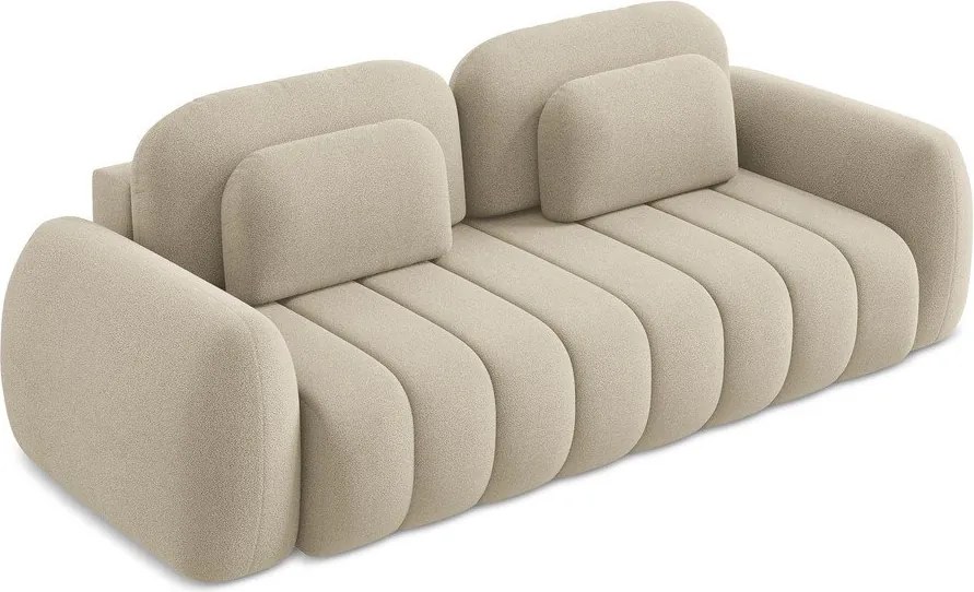 Canapea maro deschis extensibilă/cu spațiu de depozitare cu tapițerie din țesătură bouclé 266 cm Pele – Makamii