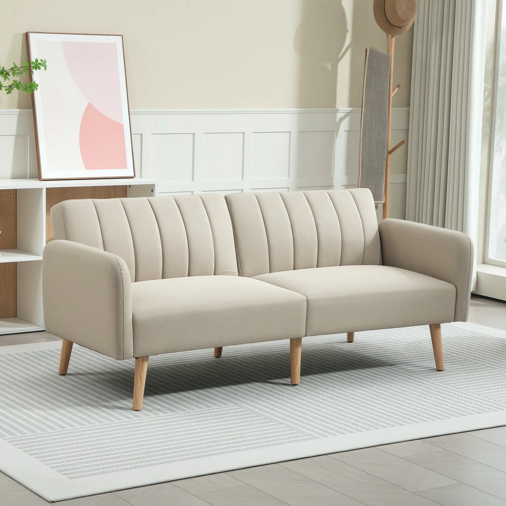 HOMCOM Canapea Extensibilă 2 Locuri Design Scandinavian Dossier Inclinabil 3 Poziții Picioare Lemn Aspect In Bej | Aosom Romania
