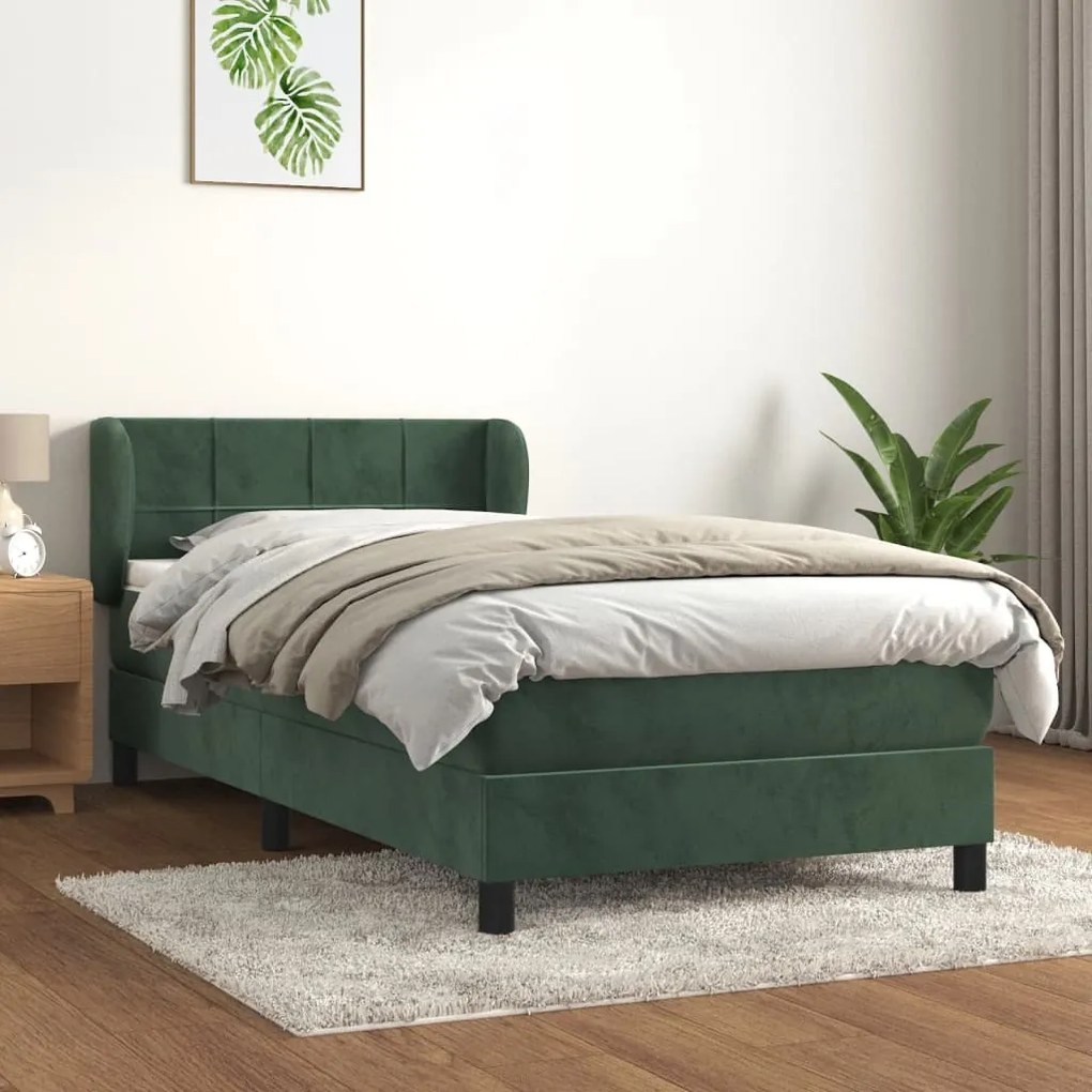 3127460 vidaXL Pat box spring cu saltea, verde închis, 80x200 cm, catifea