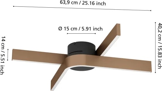 Eglo 901863 - Plafonieră LED RGBW dimabilă FOLCINO-Z 2xLED/18W/230V cupru/negru