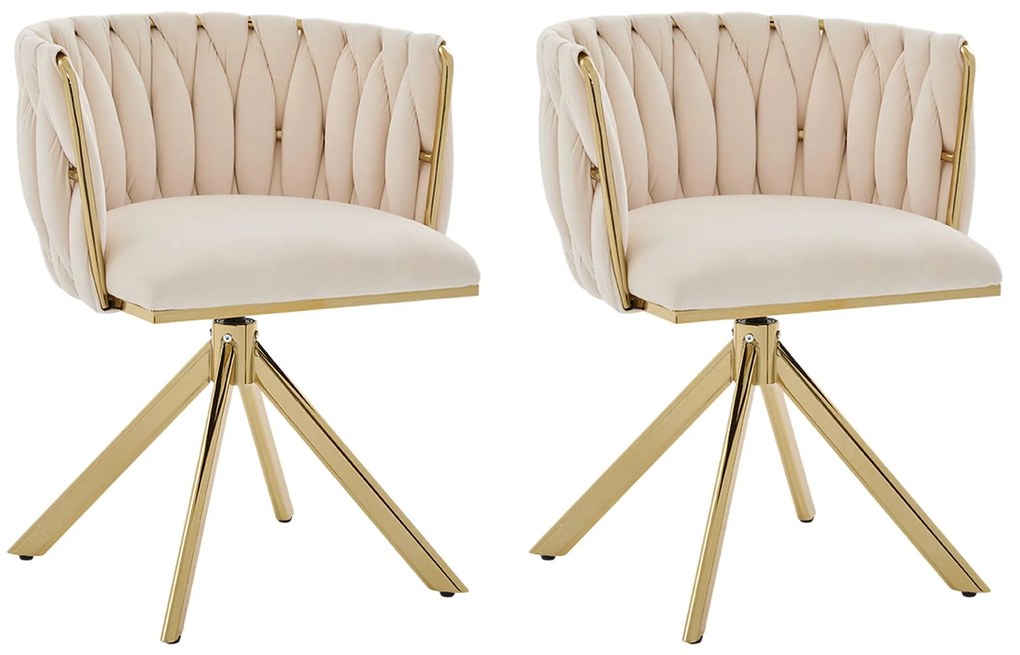 Set de 2 scaune pivotante din catifea, Fildeș | Aosom Romania