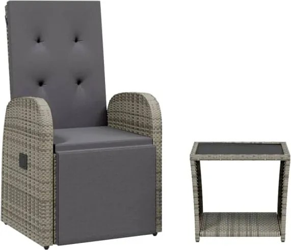 vidaXL Set mobilier de grădină cu perne, 2 piese, gri, poliratan