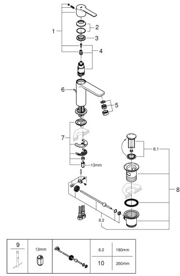 GROHE 32109GL1 - Baterie pentru lavoar LINEARE, mărimea XS, finisaj auriu
