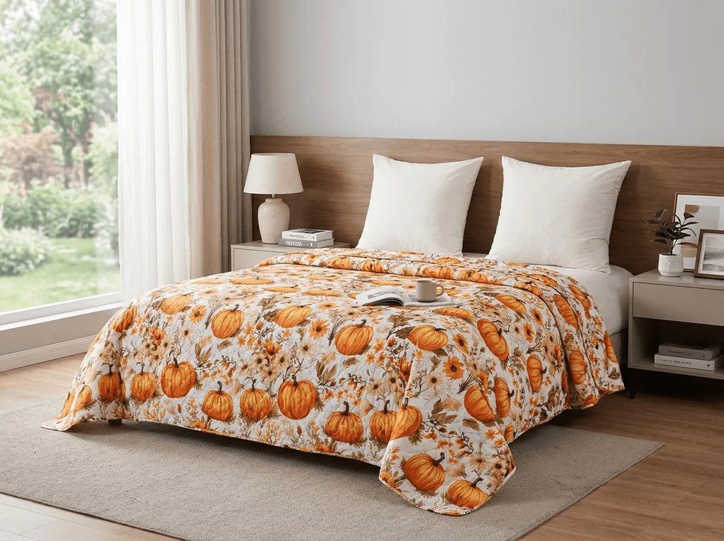 Cuvertura de pat FLOWERS AND PUMPKINS, portocaliu Dimensiune: 220 x 240 cm