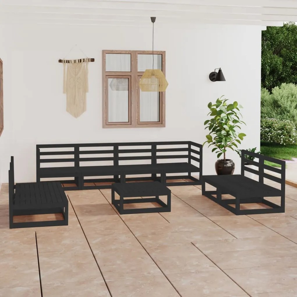 vidaXL Set mobilier de grădină, 9 piese, negru, lemn masiv de pin