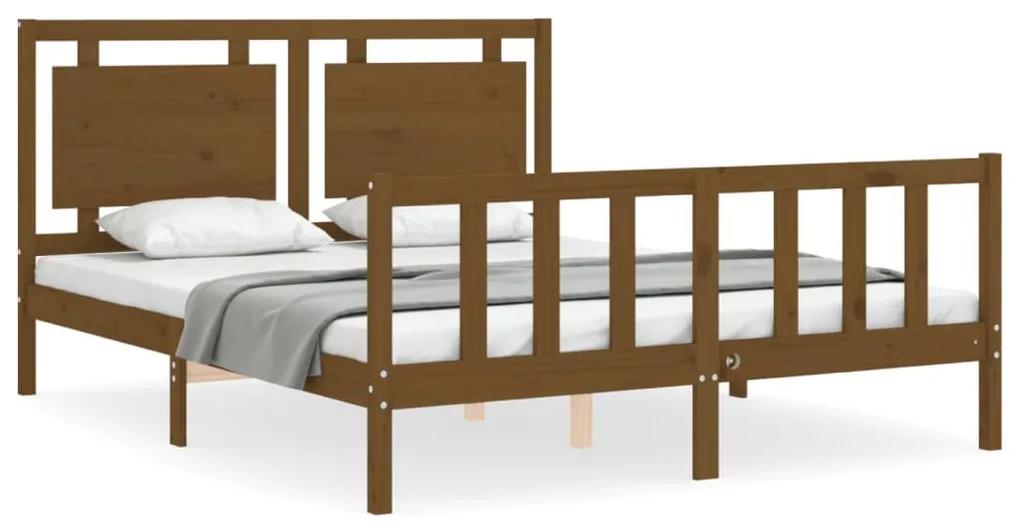 3192174 vidaXL Cadru de pat cu tăblie, maro miere, king size, lemn masiv