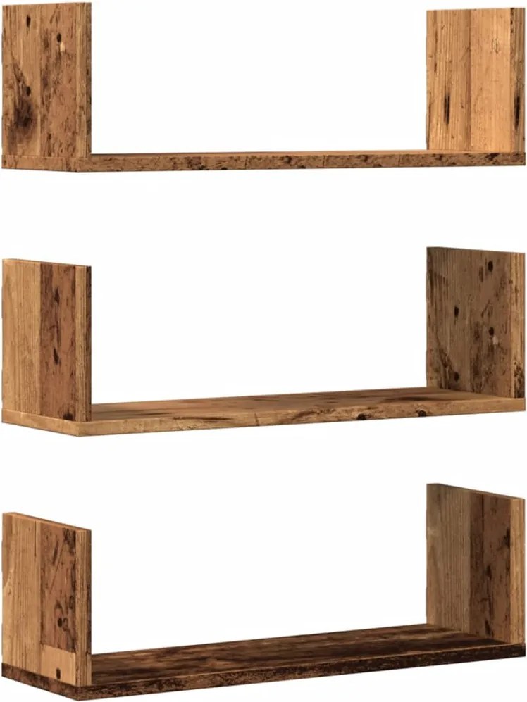 vidaXL Rafturi perete, 3 buc., lemn vechi, 58x18x18 cm, lemn prelucrat