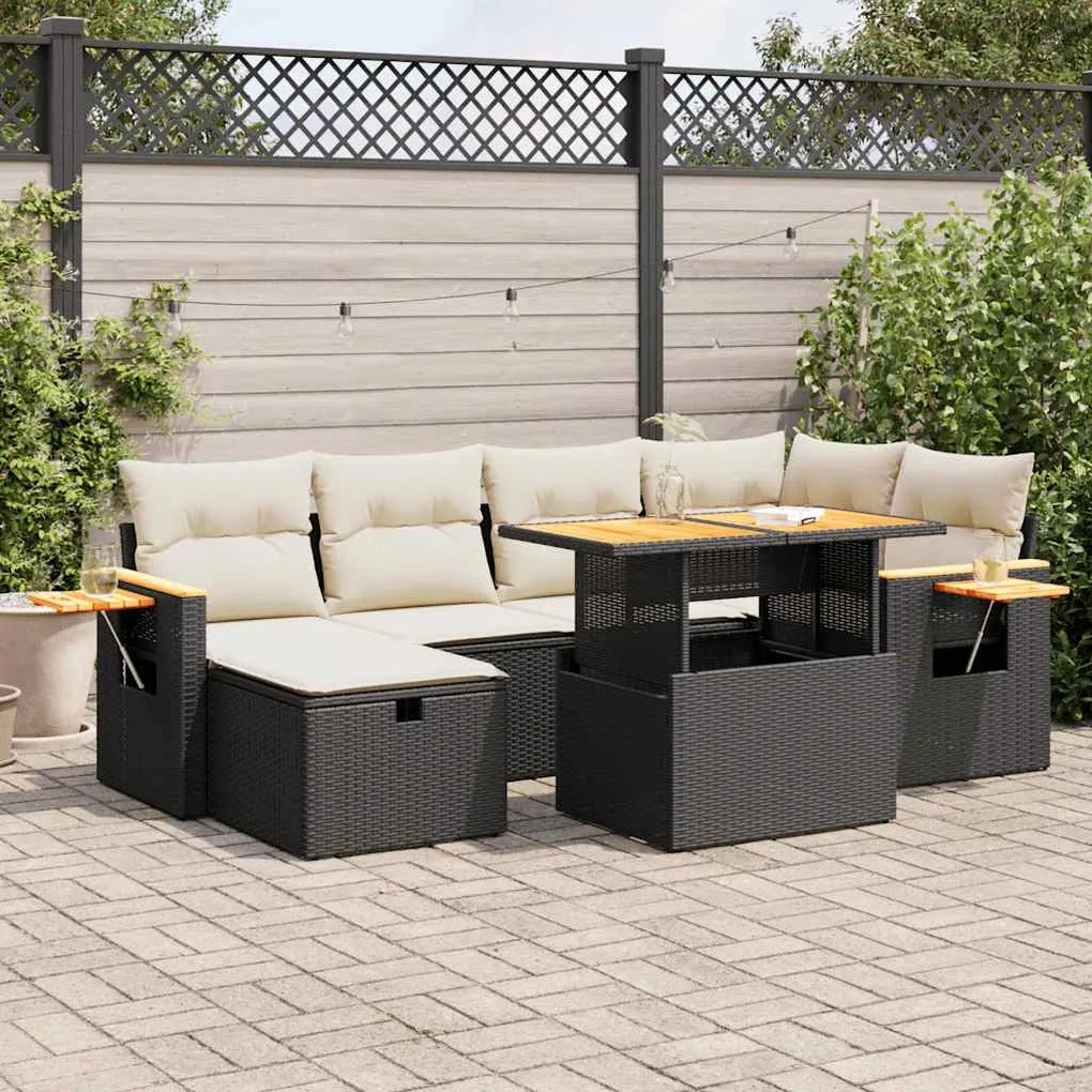 3328134 vidaXL Set mobilier de grădină cu perne, 8 piese, negru, poliratan