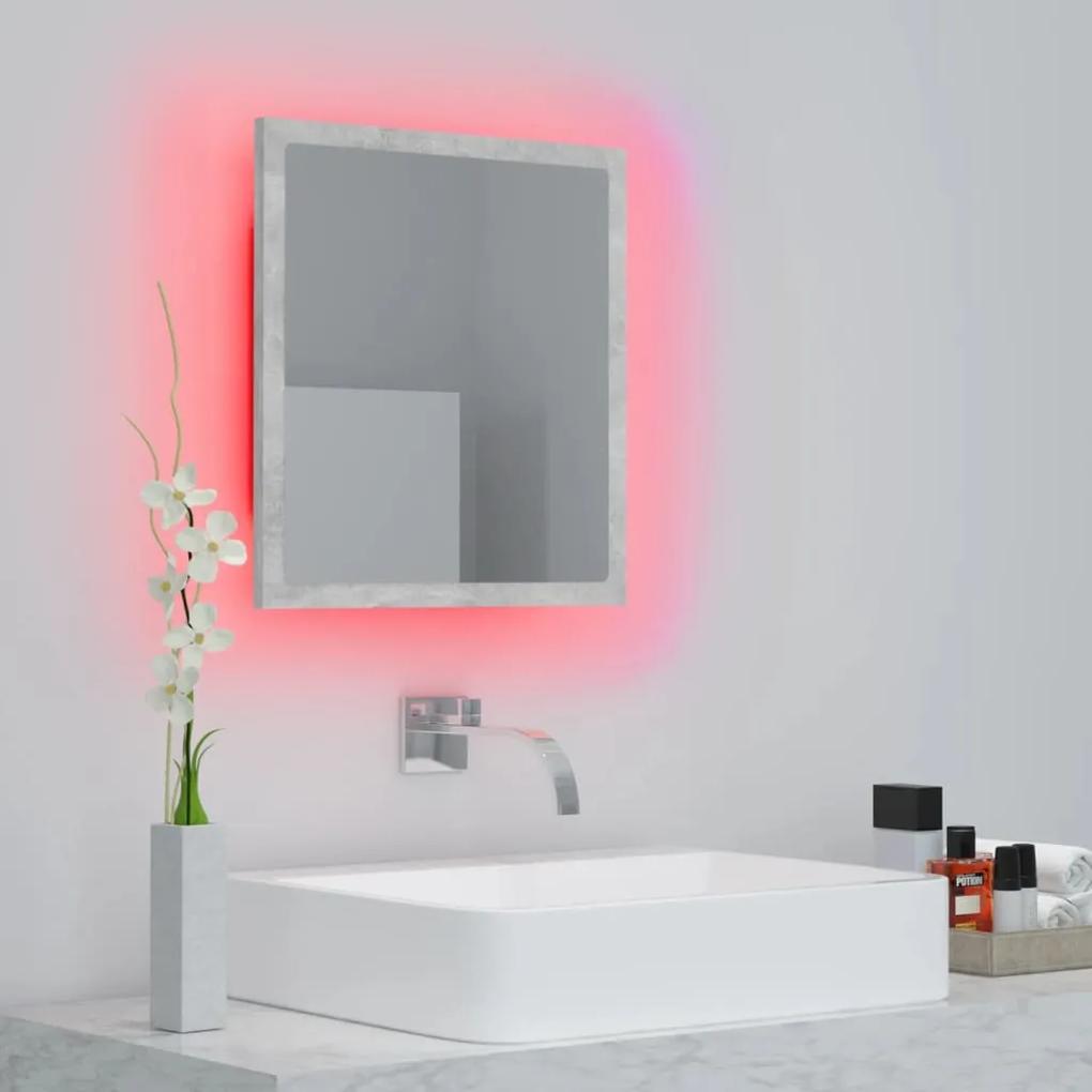 Oglinda de baie cu LED, gri beton, 40x8,5x37 cm, lemn prelucrat Gri beton