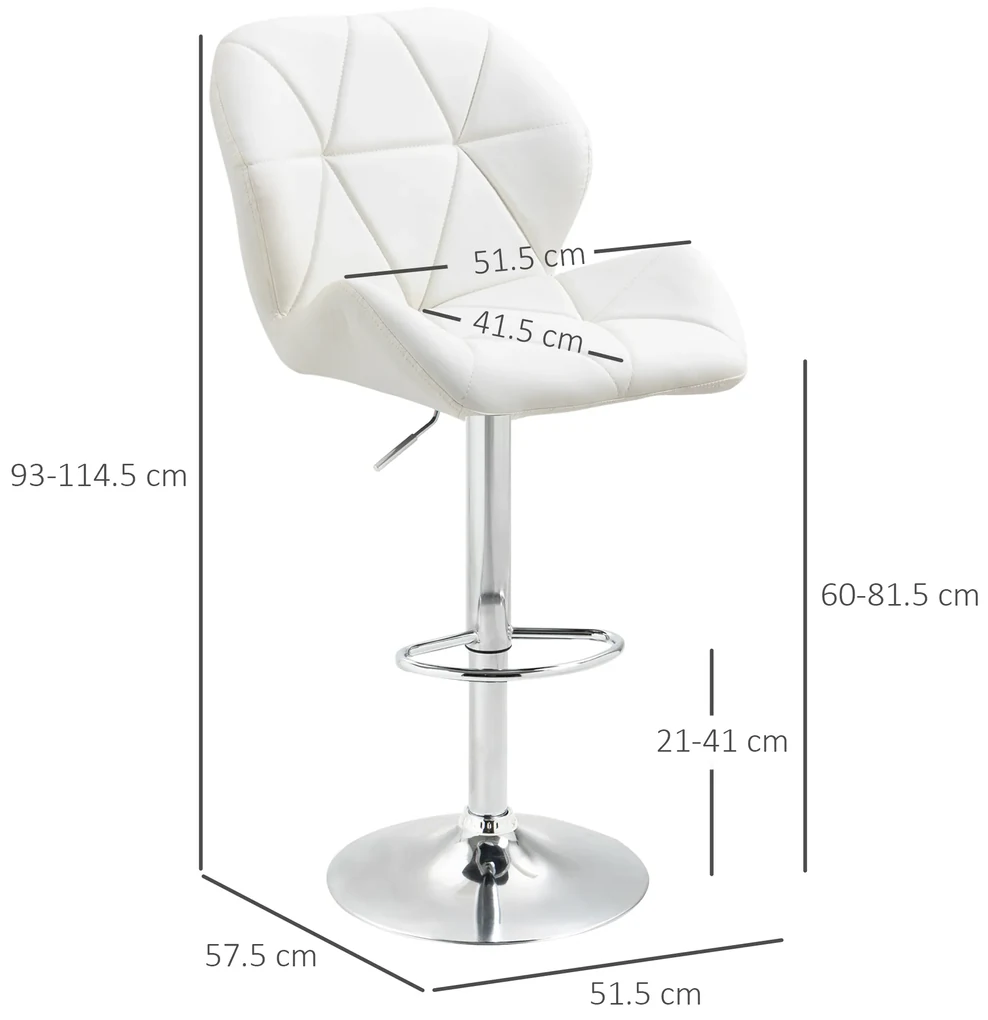 HOMCOM Scaun Bar Reglabil Pivotante si Antiderapant, Scaun bar Modern,Sarcina Maxima 120 kg,Elegante și Confortabile,Albe | Aosom Romania