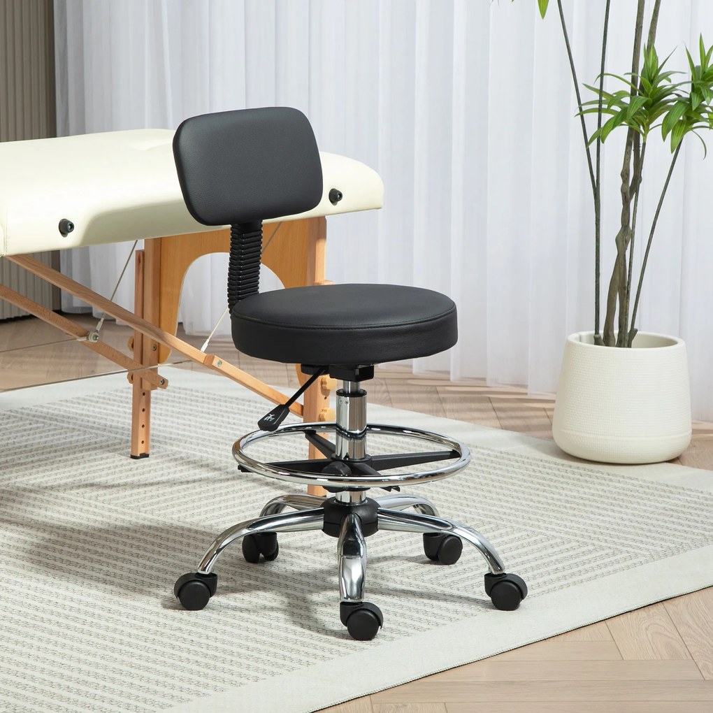 HOMCOM Scaun Rotativ la 360° și Reglabil pe Înălțime cu Suport pentru Picioare, 52x52x78-92 cm, Negru | Aosom Romania