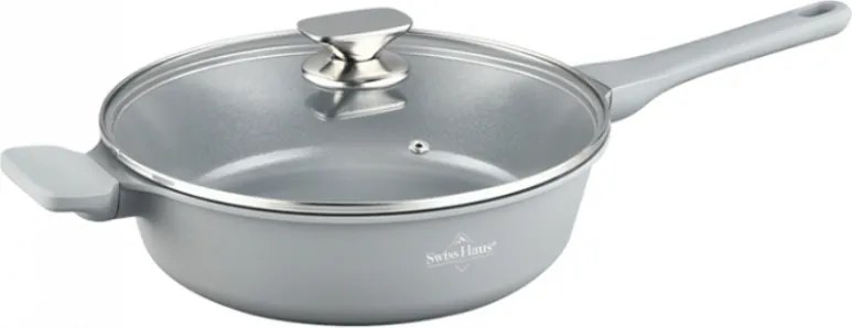 Tigaie adanca cu capac Swiss Haus SH-BDF28S, 28 x 8 cm, 3,9 l, Acoperire ceramica Sapphire, Fara PFAS, Inductie, Gri