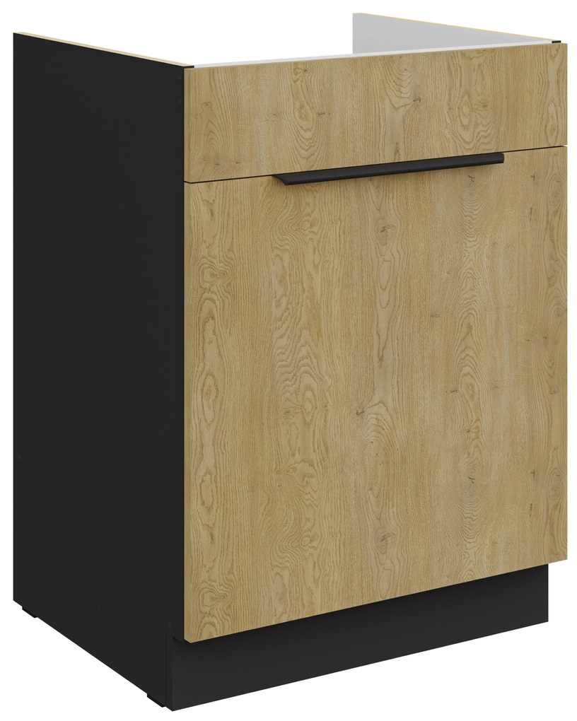 Dulap inferior de bucătărie pod drez Carminia 60 ZL 1S BB PREMIUM BOX (stejar cremona + negru). 1127980
