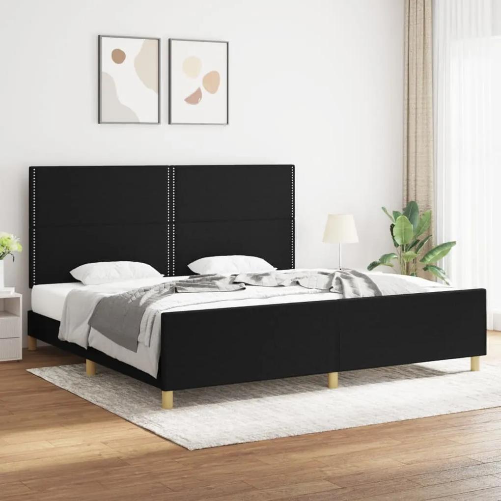 Cadru de pat cu tablie, negru, 200x200 cm, textil Negru, 200 x 200 cm, Culoare unica si cuie de tapiterie
