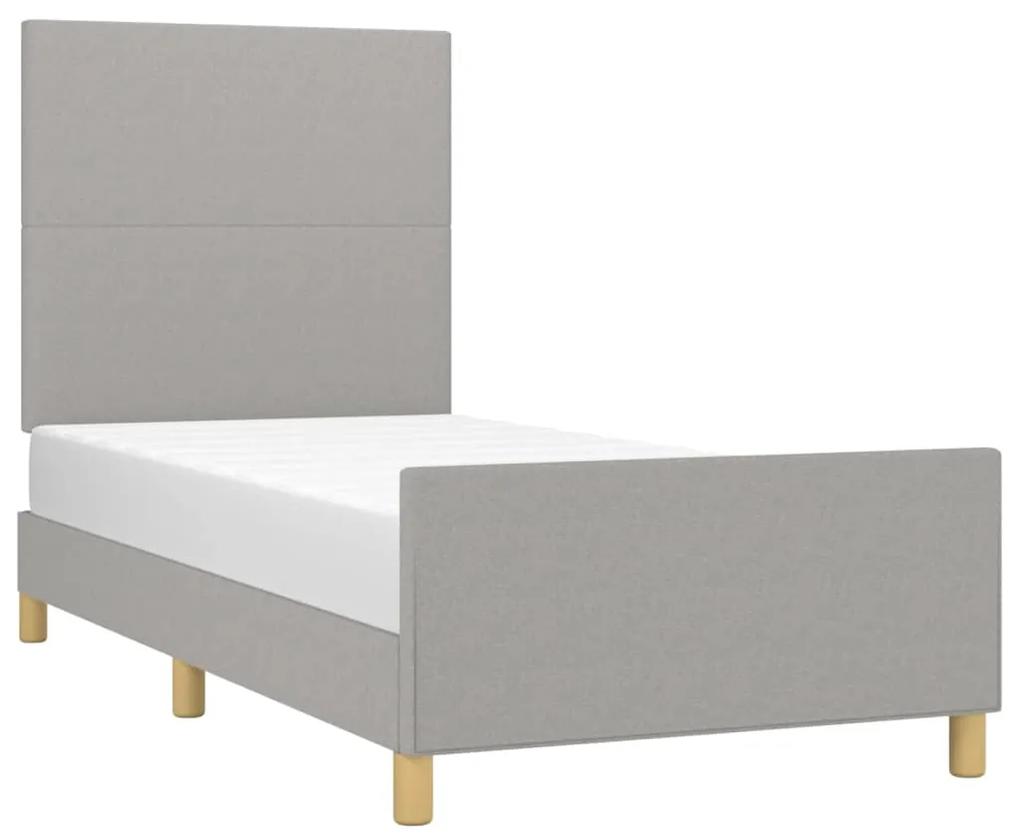 Cadru de pat cu tablie, gri deschis, 90x190 cm, textil Gri deschis, 90 x 190 cm, Design simplu