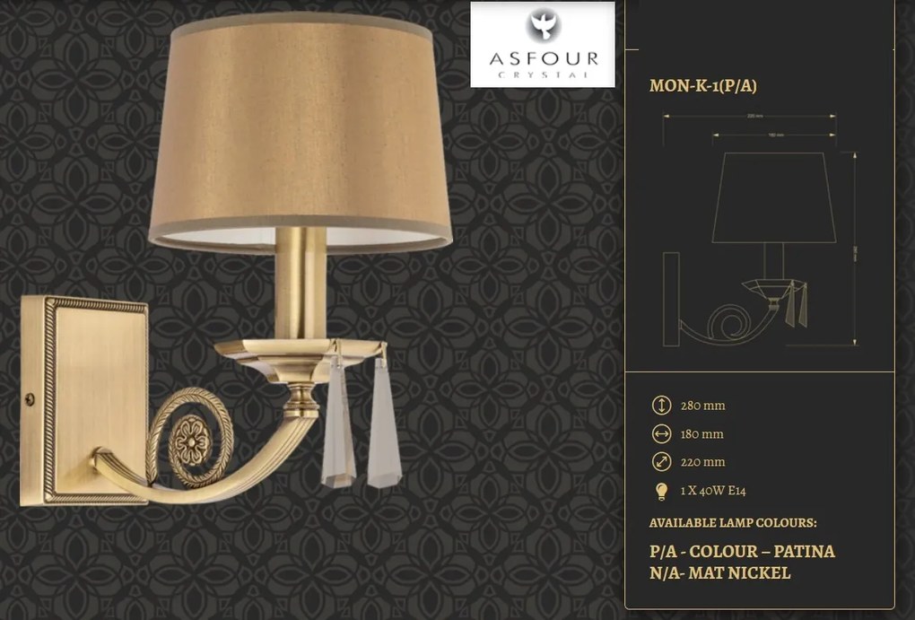 Aplica design clasic cristal Asfour Monza