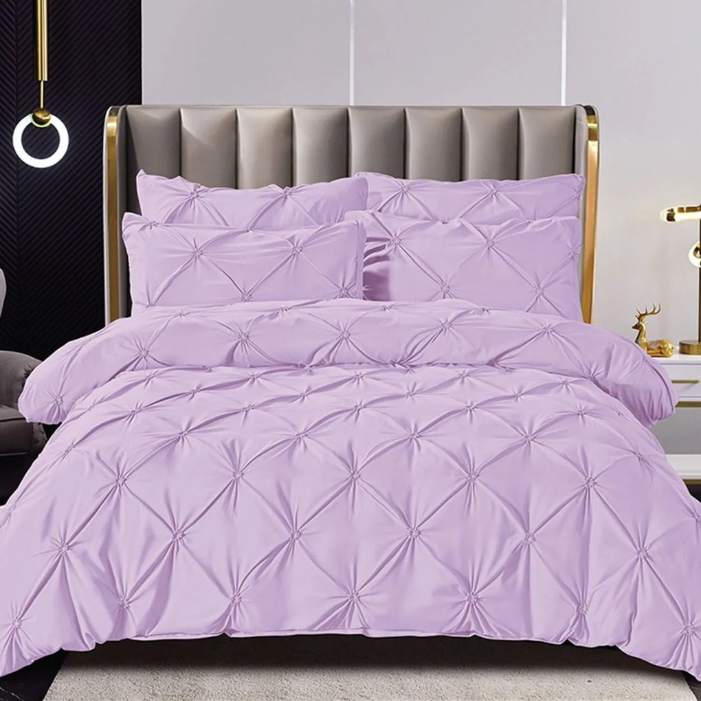 Lenjerie de pat Uni cu pliuri, bumbac finet, pat 2 persoane, lila, 6 piese, FNJS-41