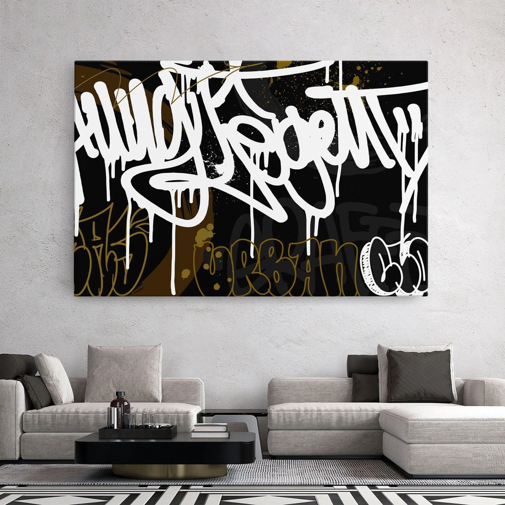 Tablou Canvas, 90x140cm, Dormitor si Living, Moderne, Graffiti, White Brown Graffiti