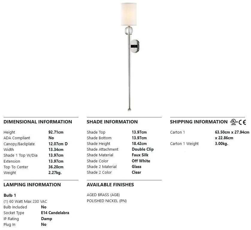Aplica de perete design clasic ROCKLAND big, nichel lucios
