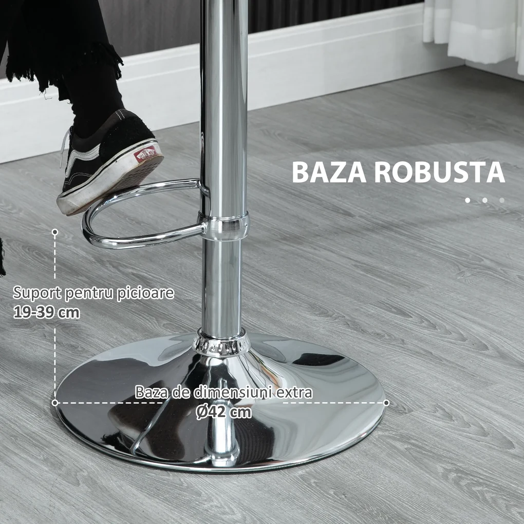 HOMCOM Set de 2 Scaune de Bar cu Înălțime Reglabilă și Suport pentru Picioare, 39x41x68-88 cm, Negru | Aosom Romania