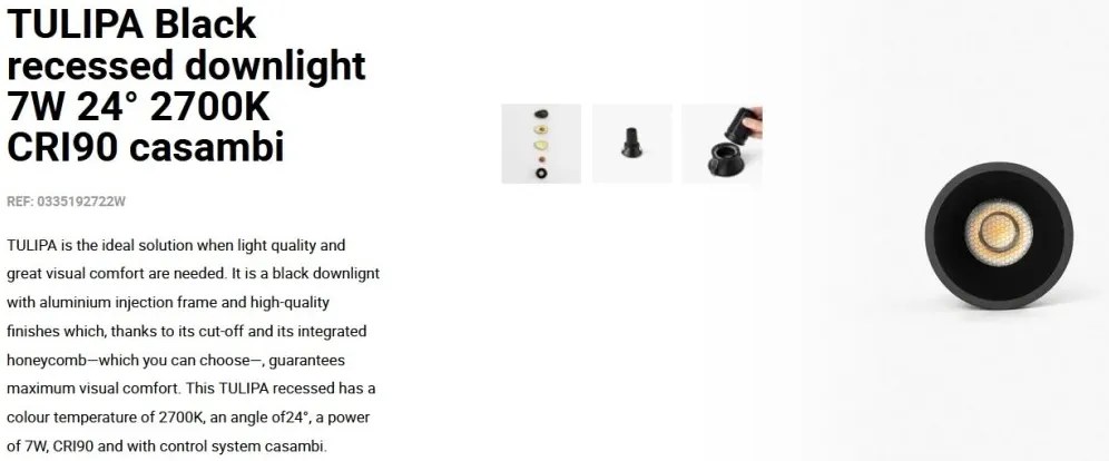 Spot LED incastrabil TULIPA Black recessed downlight 7W 24° 2700K CRI90 casambi