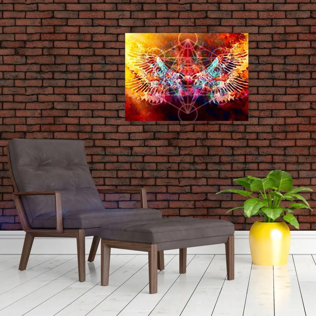 Tablou pe sticlă - Merkaba cu aripi, abstracție (70x50 cm)