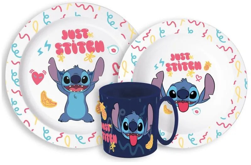 Disney Lilo și Stitch Palms Set de masă Disney Lilo &amp; Stitch, Set plastic micro cu cană de 265 ml