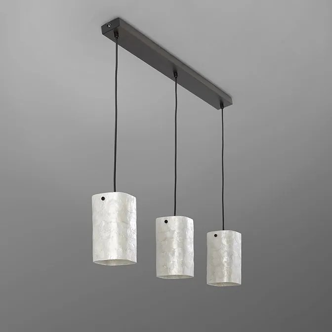 Lustra cu 3 pendule metal negru, sidef alb Nakar