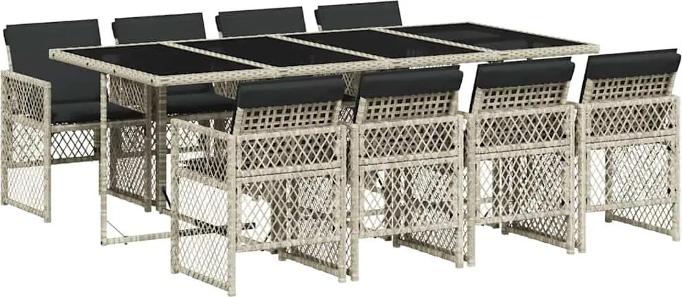 vidaXL Set mobilier grădină cu perne, 9 piese, gri deschis, poliratan