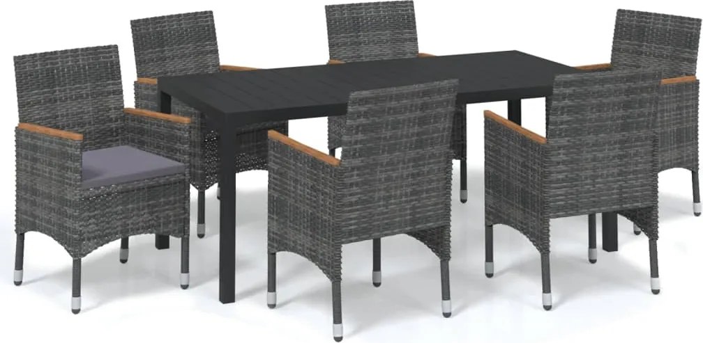 vidaXL Set mobilier de grădină cu perne, 7 piese, gri, poliratan