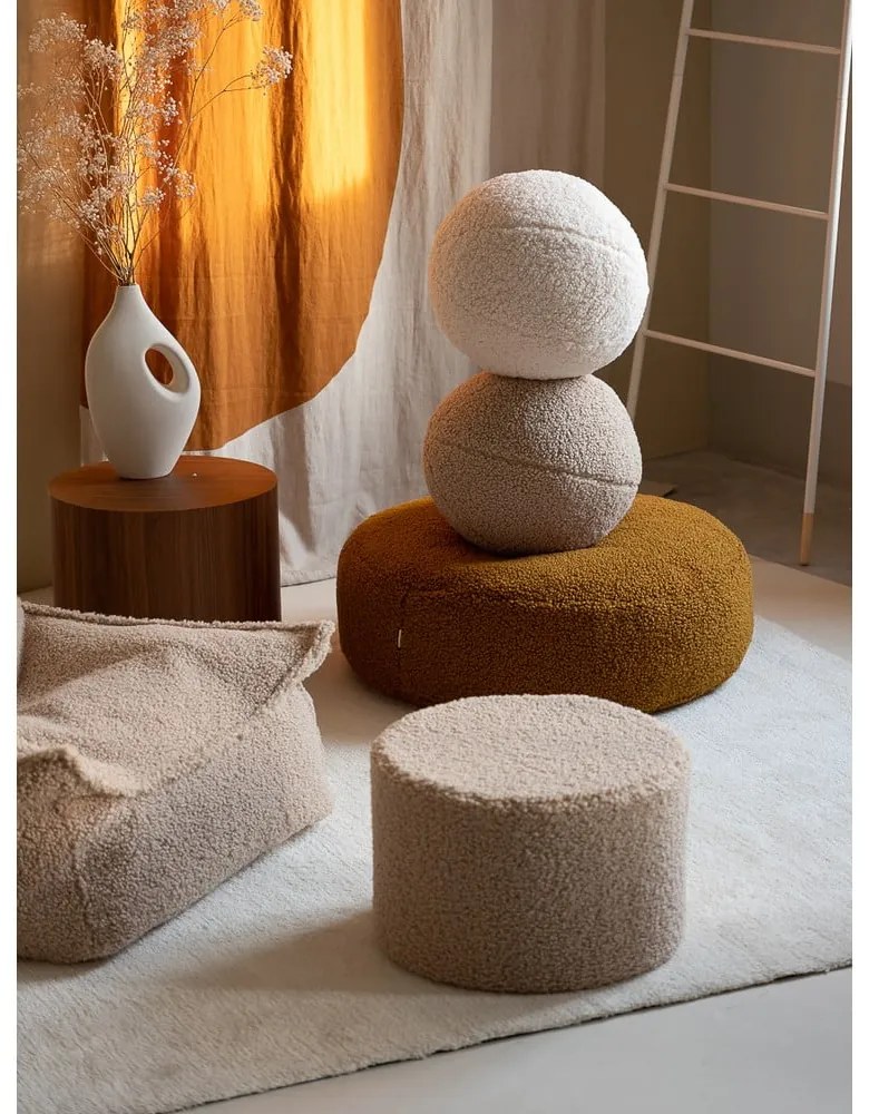 Fotoliu puf pentru copii maro cu tapițerie din țesătură bouclé Round – Wigiwama