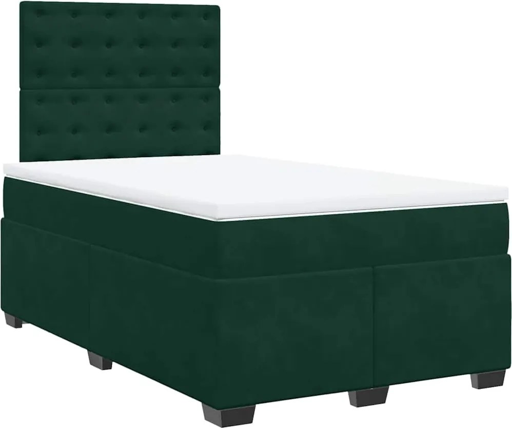 vidaXL Pat box spring cu saltea, verde închis, 120x200 cm, catifea