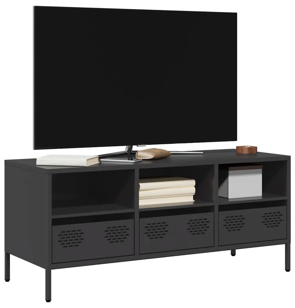 851322 vidaXL Dulap TV, negru, 101,5x39x43,5 cm, oțel laminat la rece